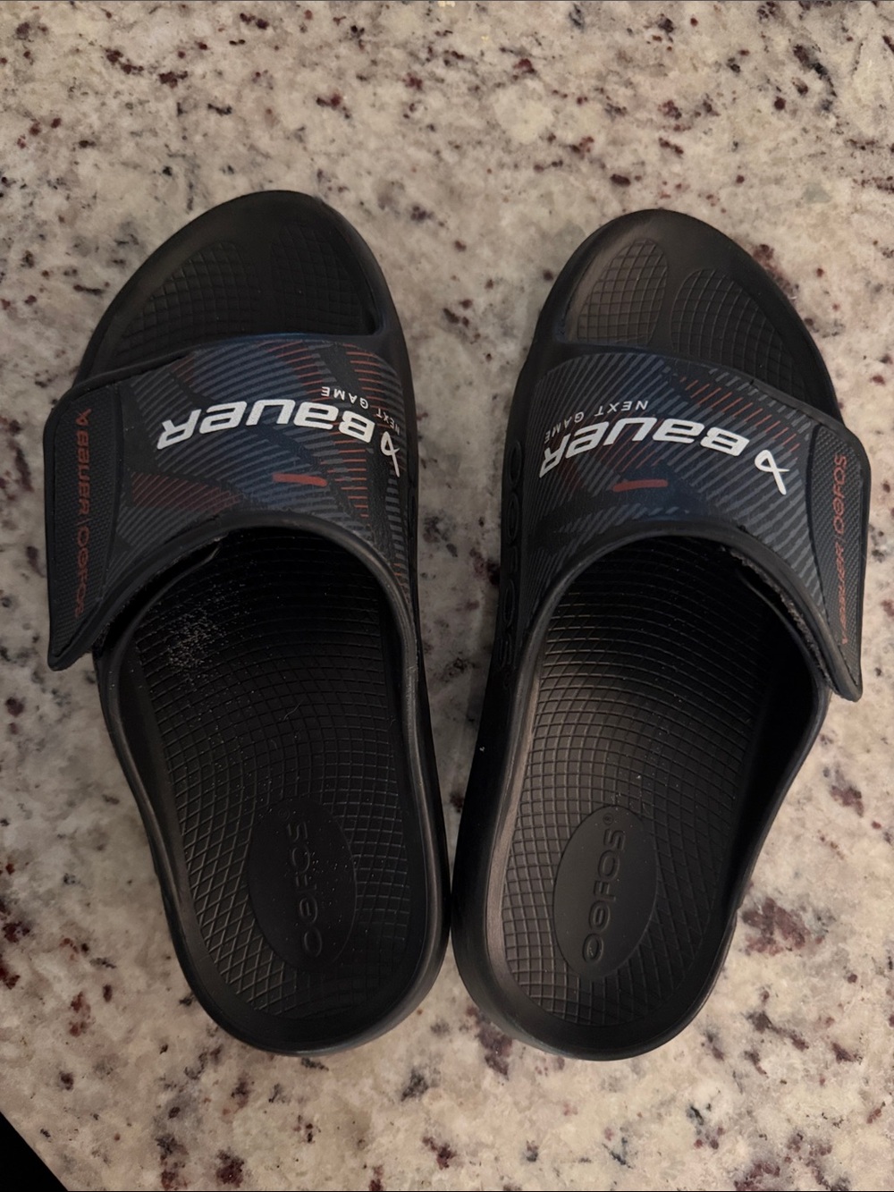 Bauer Black Slides with Navy and Red Accents